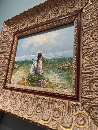 Cuadro al óleo escena costera impresionista(43x38)