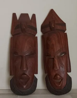 Coppia Maschere Africane Legno Intagliato