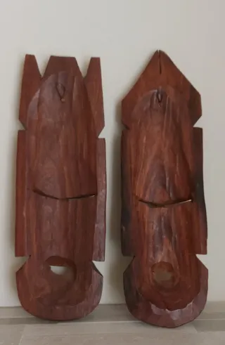 Coppia Maschere Africane Legno Intagliato
