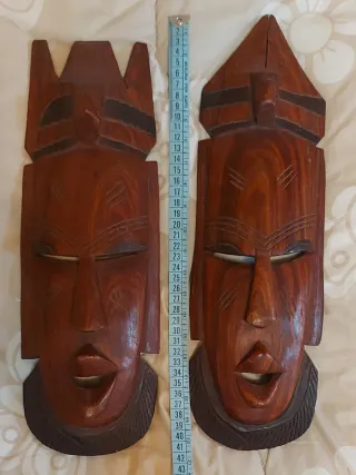 Coppia Maschere Africane Legno Intagliato