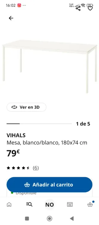 Mesa VIHALS Ikea Blanca 180x74 Embalada sin abrir