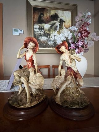 Pareja Esculturas Italianas Vintage Pastores