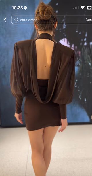 Vestido Zara marrón manga larga lazo