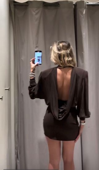 Vestido Zara marrón manga larga lazo