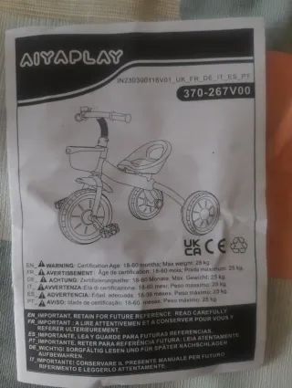 Triciclo infantil Aiyaplay azul 1 sólo uso