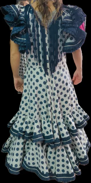 Traje de flamenca lunares azul y blanco
