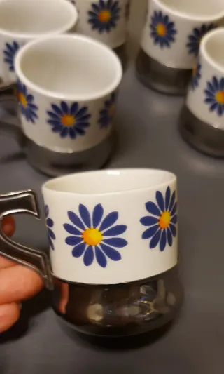 Set 6 Tazzine Caffè Vintage Fiori Blu