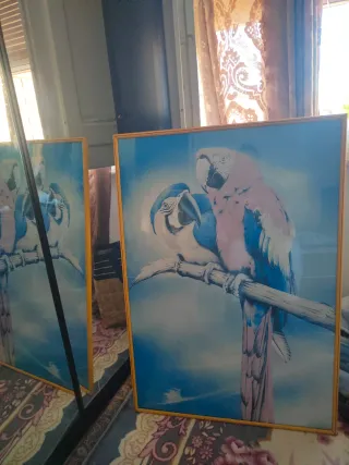 Cuadro de loros en rama