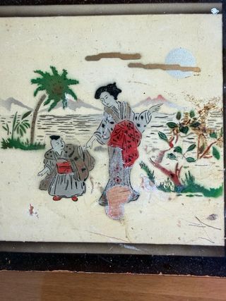 Joyero antiguo madera con escena oriental