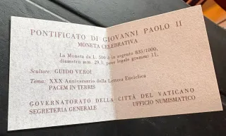 Moneta Vaticano 500 Lire MCMXCIII Pacem in Terris