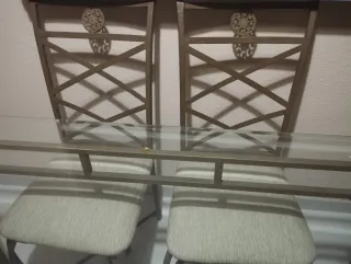 Mesa forja y cristal con 6 sillas