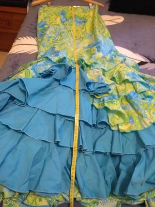 Falda flamenca volantes verde y azul