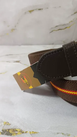 Cinturón Tejido Elástico Cuero Marrón Multicolor