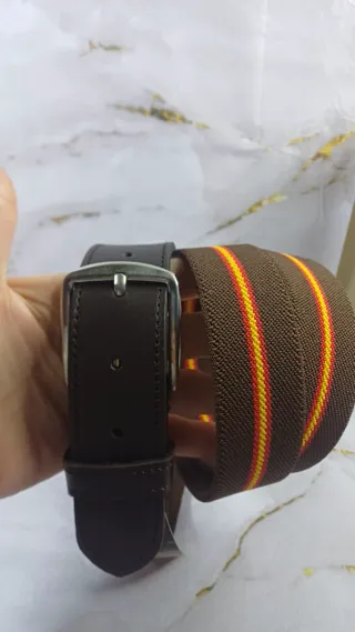 Cinturón Tejido Elástico Cuero Marrón Multicolor