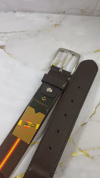 Cinturón Tejido Elástico Cuero Marrón Multicolor