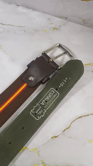 Cinturón Tejido Elástico Cuero Marrón Multicolor