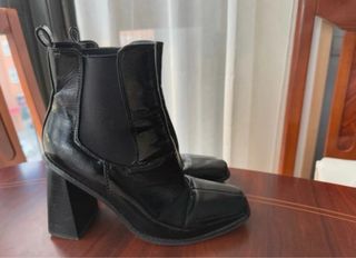 Botines negros tacón cuero sintético elegantes