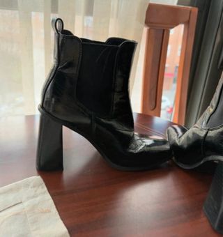 Botines negros tacón cuero sintético elegantes