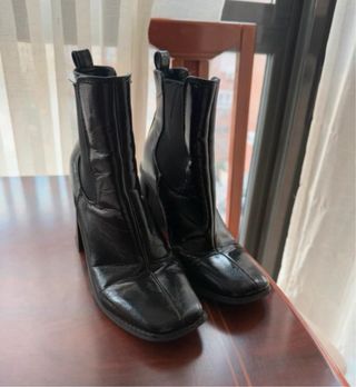 Botines negros tacón cuero sintético elegantes