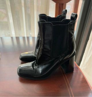 Botines negros tacón cuero sintético elegantes