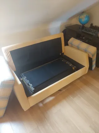 Sofá Cama Tela Beige y Azul