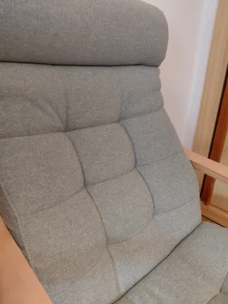 Sillón y reposapiés tela y madera