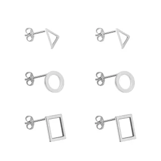 Set 3 Pendientes Plata Triángulo Cuadrado Círculo