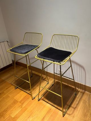2 x Taburete alto / silla alta metálico dorado
