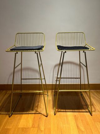 2 x Taburete alto / silla alta metálico dorado