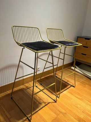2 x Taburete alto / silla alta metálico dorado