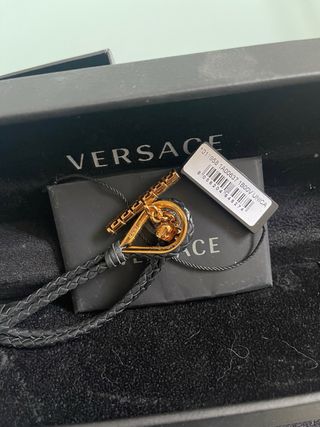 Collar Versace Cuero Trenzado Dorado