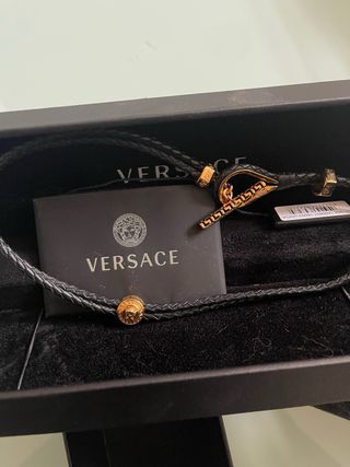 Collar Versace Cuero Trenzado Dorado