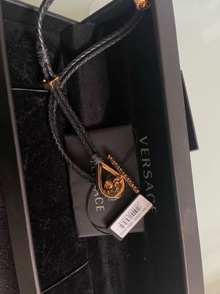 Collar Versace Cuero Trenzado Dorado