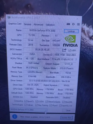 EVGA RTX 2060 6GB GDDR6 Tarjeta Gráfica