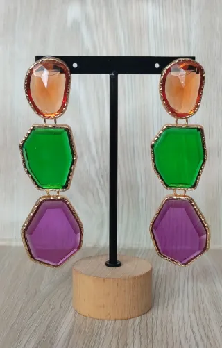 Pendientes largos resina naranja, verde, morado