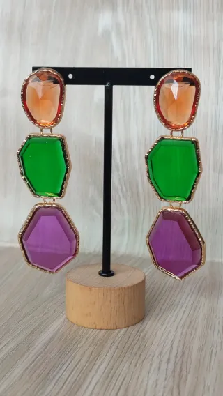 Pendientes largos resina naranja, verde, morado