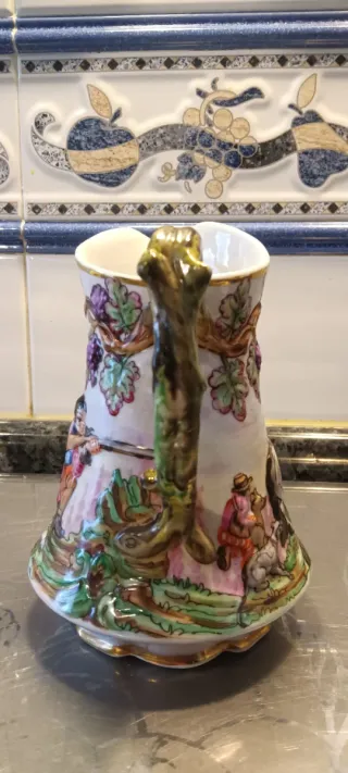 Jarra Porcelana Capodimonte Caza Perros