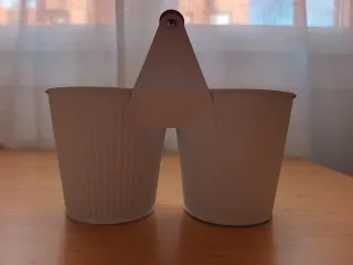 Macetero doble blanco metal y madera