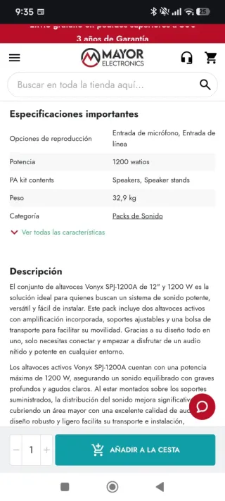 Conjunto altavoces Vonyx SPJ-1200A Negro