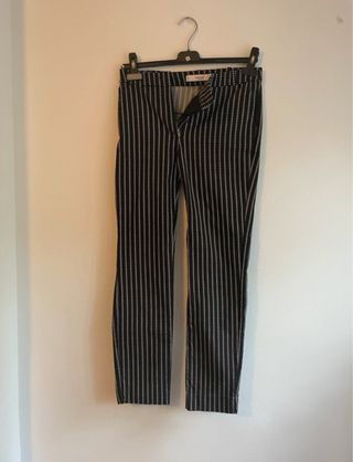 Pantalón Mango Negro Rayas Blancas Talla S