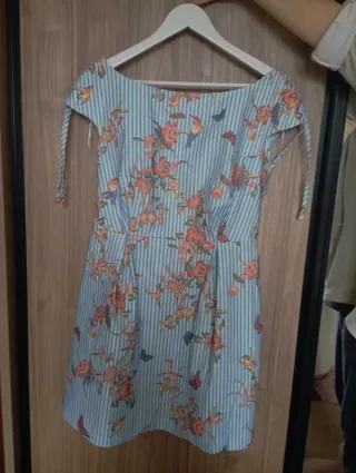 Vestido estampado flores y raya marinera talla L