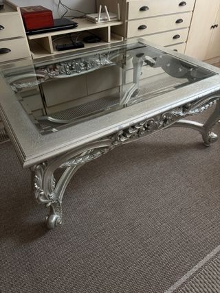 Mesa de centro madera y cristal plateada