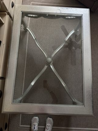 Mesa de centro madera y cristal plateada