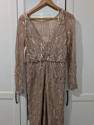 Vestido fiesta lentejuelas manga larga T38