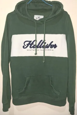 Hoodie Hollister Sudadera Capucha Verde Blanco