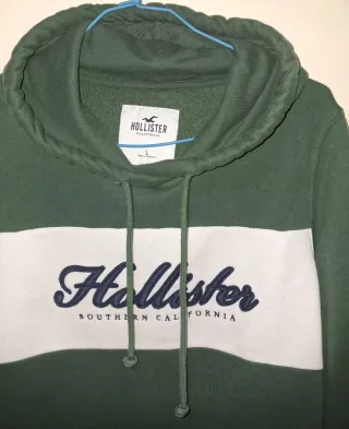Hoodie Hollister Sudadera Capucha Verde Blanco