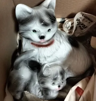 Figura gato madre e hijo cerámica