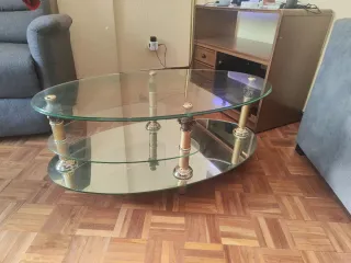 Mesa centro vintage cristal y espejo dorada