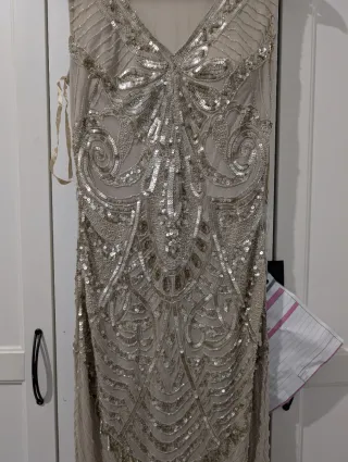 Vestido fiesta plata/beige T38