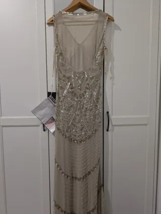 Vestido fiesta plata/beige T38